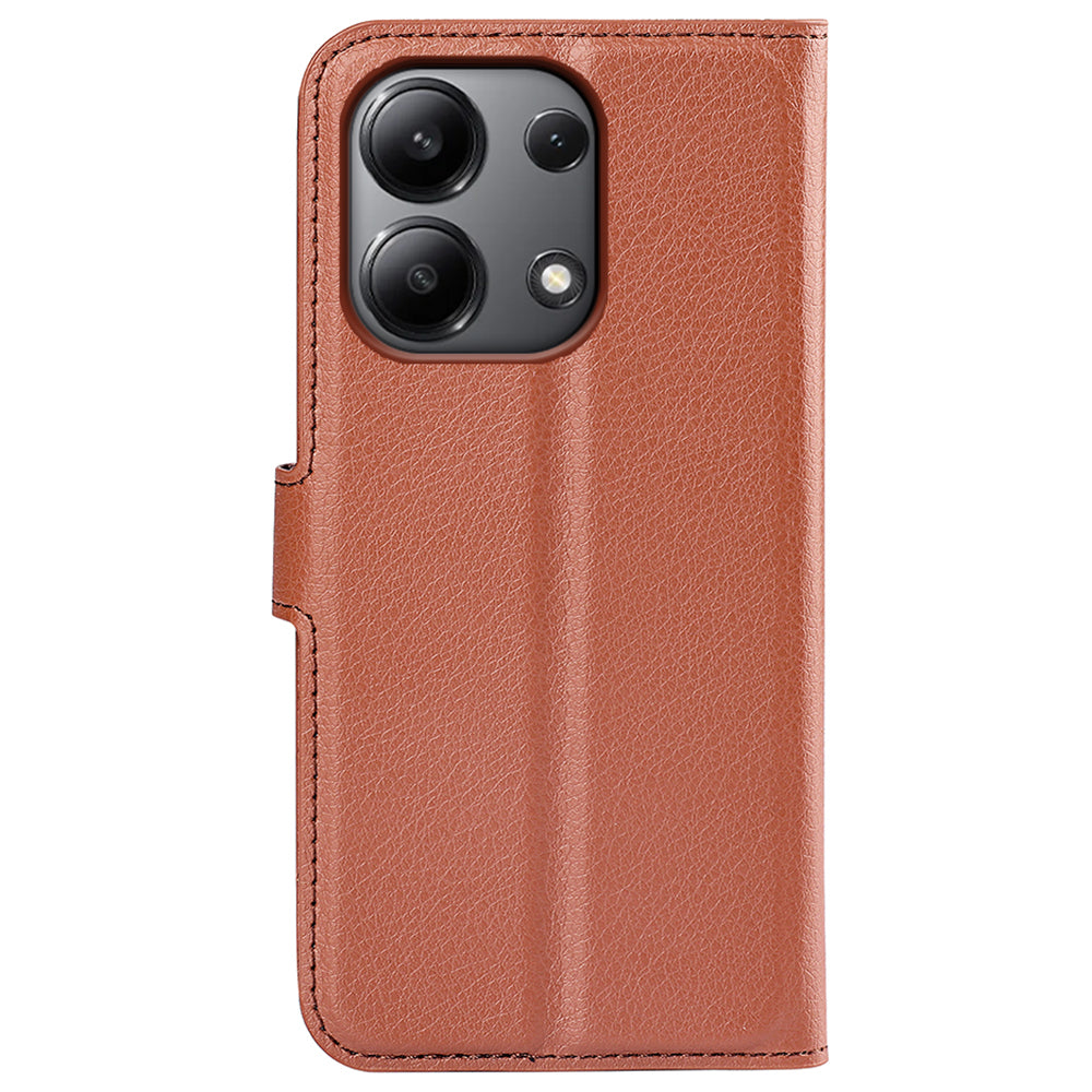 For Xiaomi Redmi Note 13 4G Phone Case Wallet Litchi Texture Leather Flip Cover - Brown
