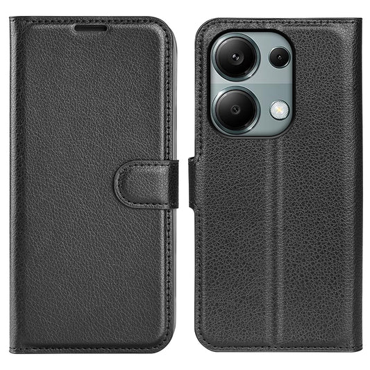 For Xiaomi Redmi Note 13 Pro 4G / Poco M6 Pro 4G Case Litchi Texture Leather Phone Cover with Wallet - Black