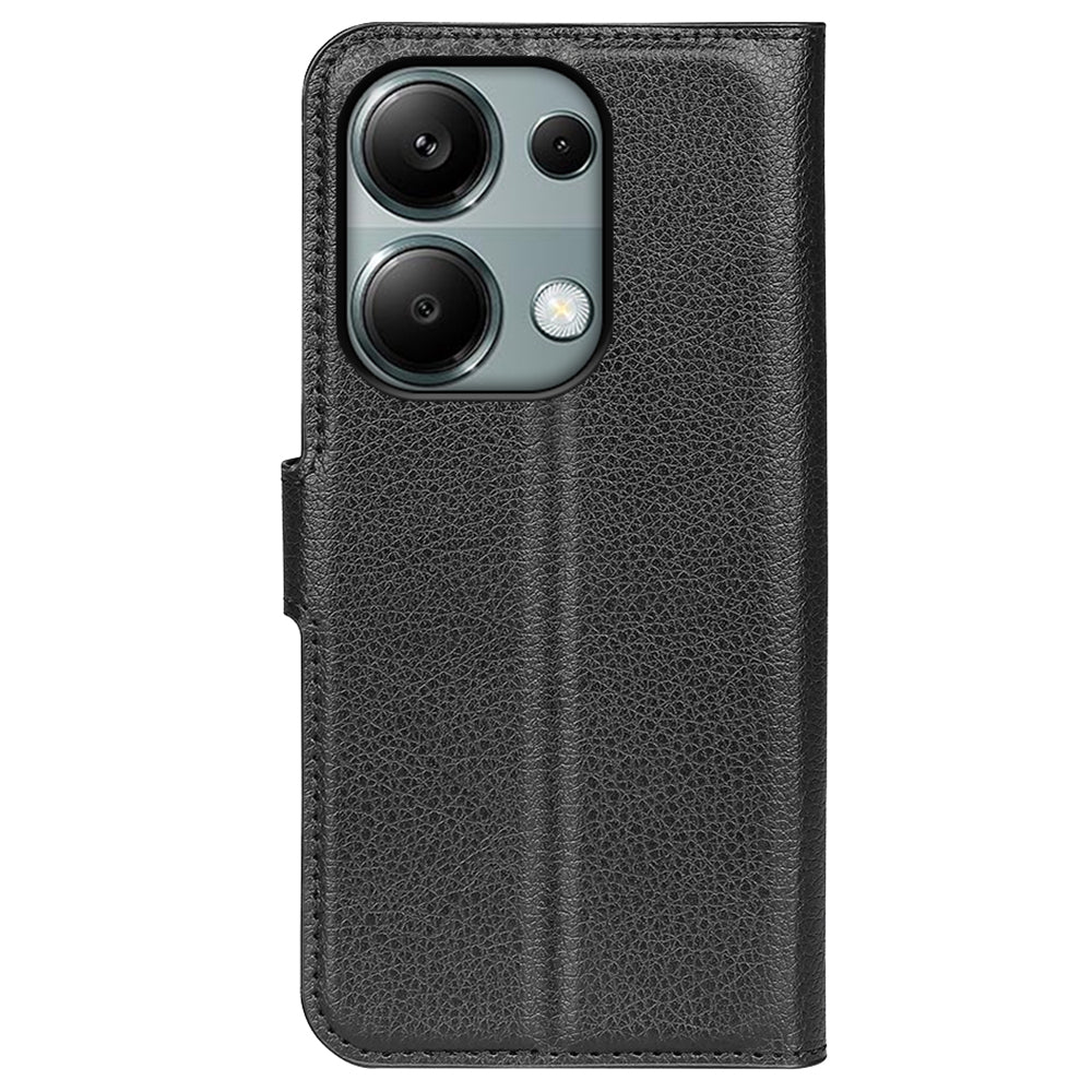 For Xiaomi Redmi Note 13 Pro 4G / Poco M6 Pro 4G Case Litchi Texture Leather Phone Cover with Wallet - Black