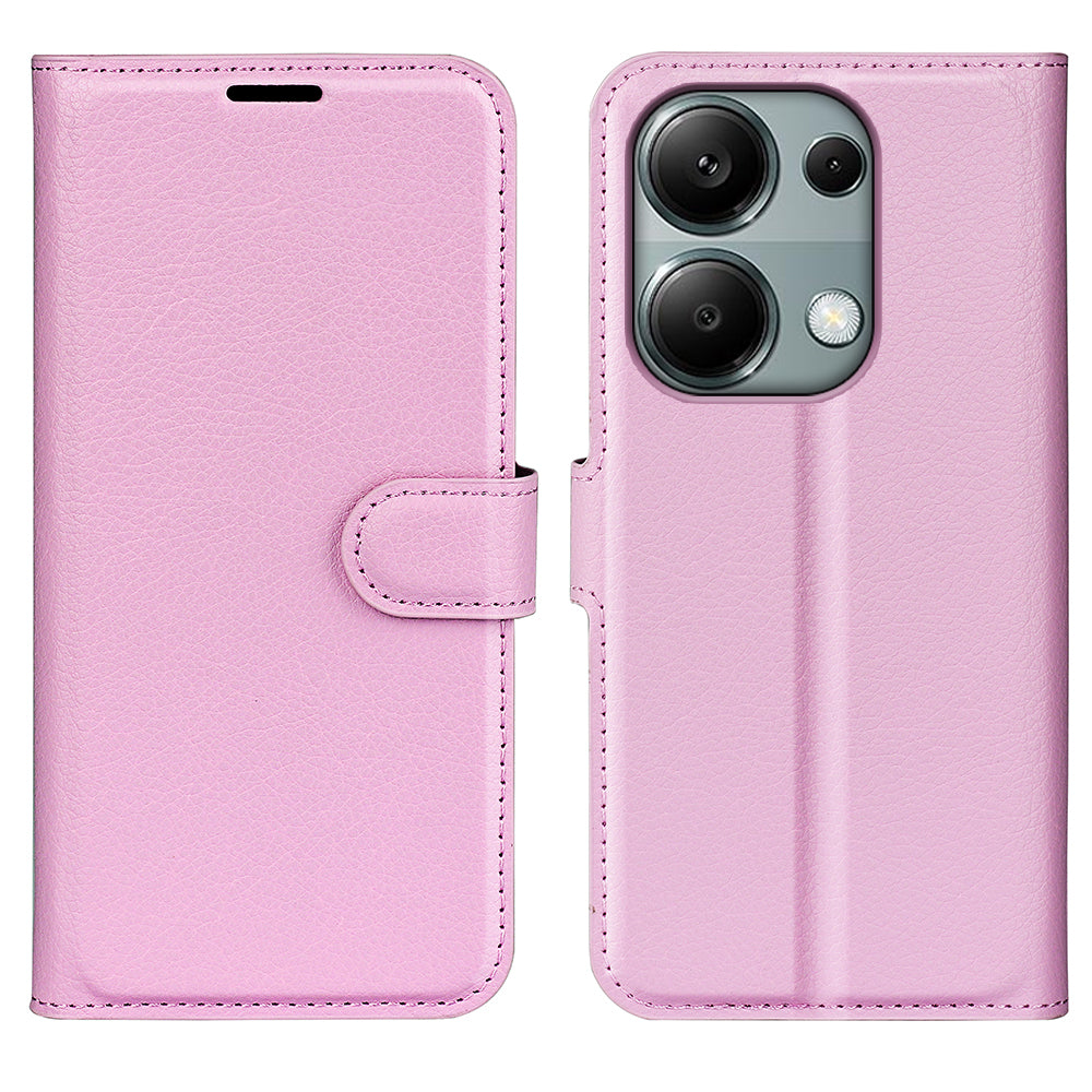 For Xiaomi Redmi Note 13 Pro 4G / Poco M6 Pro 4G Case Litchi Texture Leather Phone Cover with Wallet - Pink