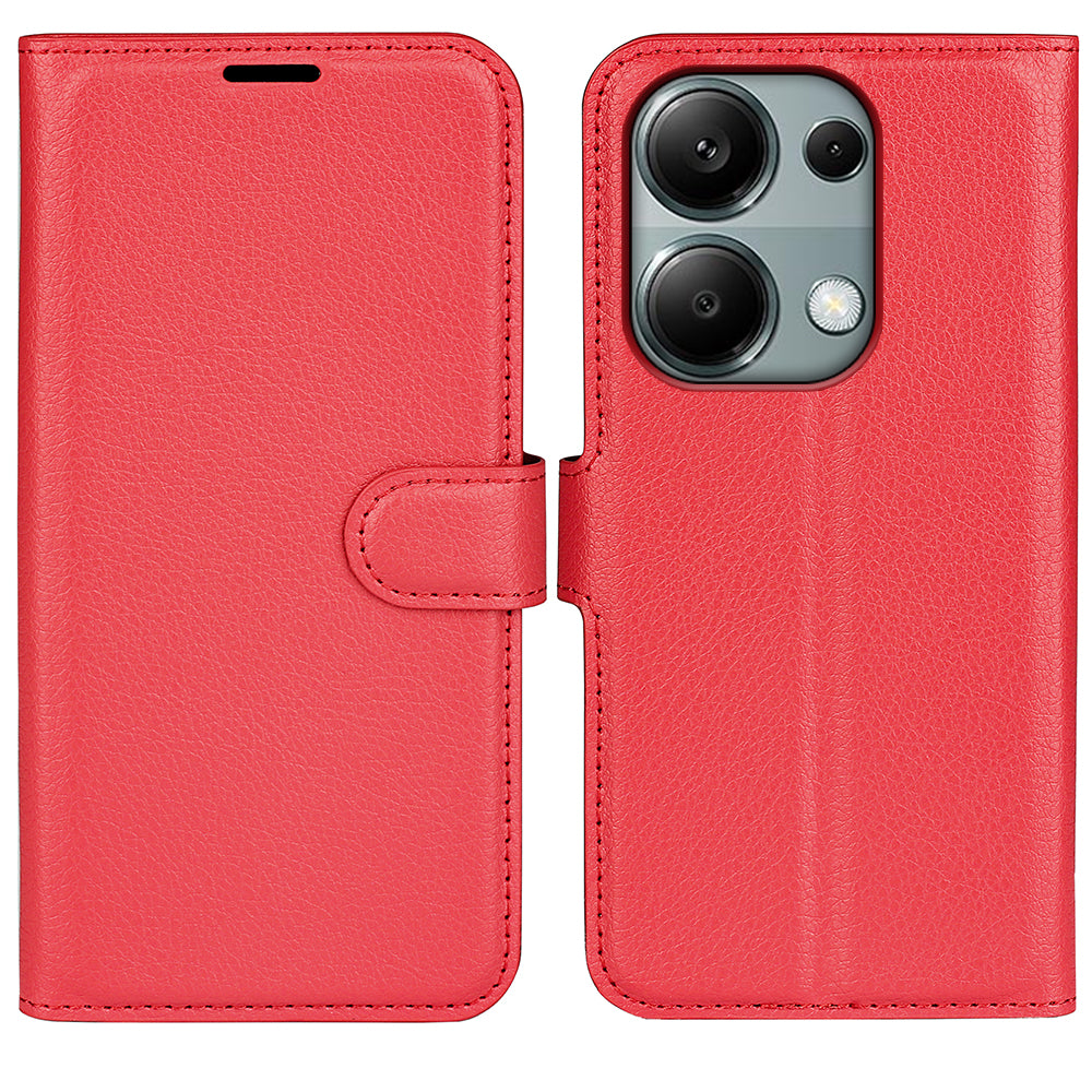 For Xiaomi Redmi Note 13 Pro 4G / Poco M6 Pro 4G Case Litchi Texture Leather Phone Cover with Wallet - Red