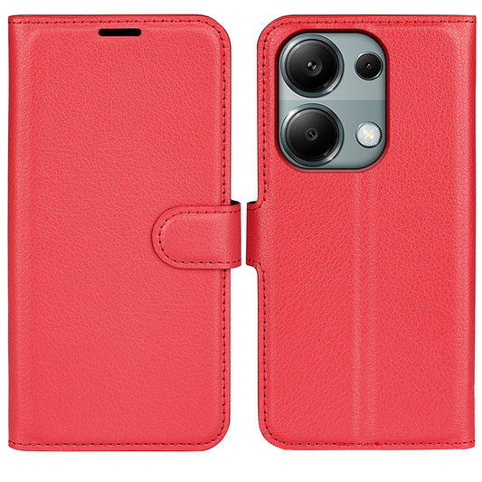 For Xiaomi Redmi Note 13 Pro 4G / Poco M6 Pro 4G Case Litchi Texture Leather Phone Cover with Wallet - Red