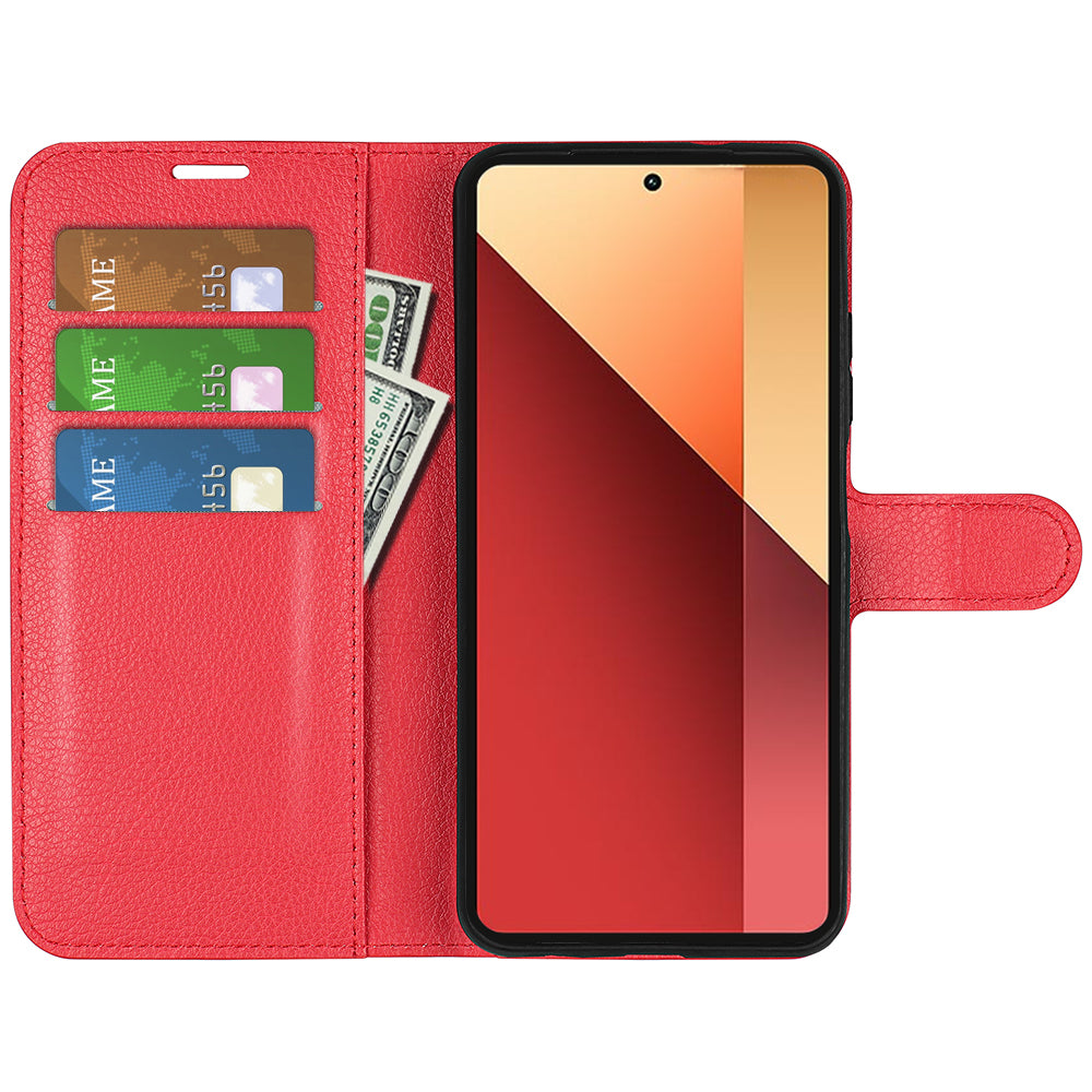 For Xiaomi Redmi Note 13 Pro 4G / Poco M6 Pro 4G Case Litchi Texture Leather Phone Cover with Wallet - Red