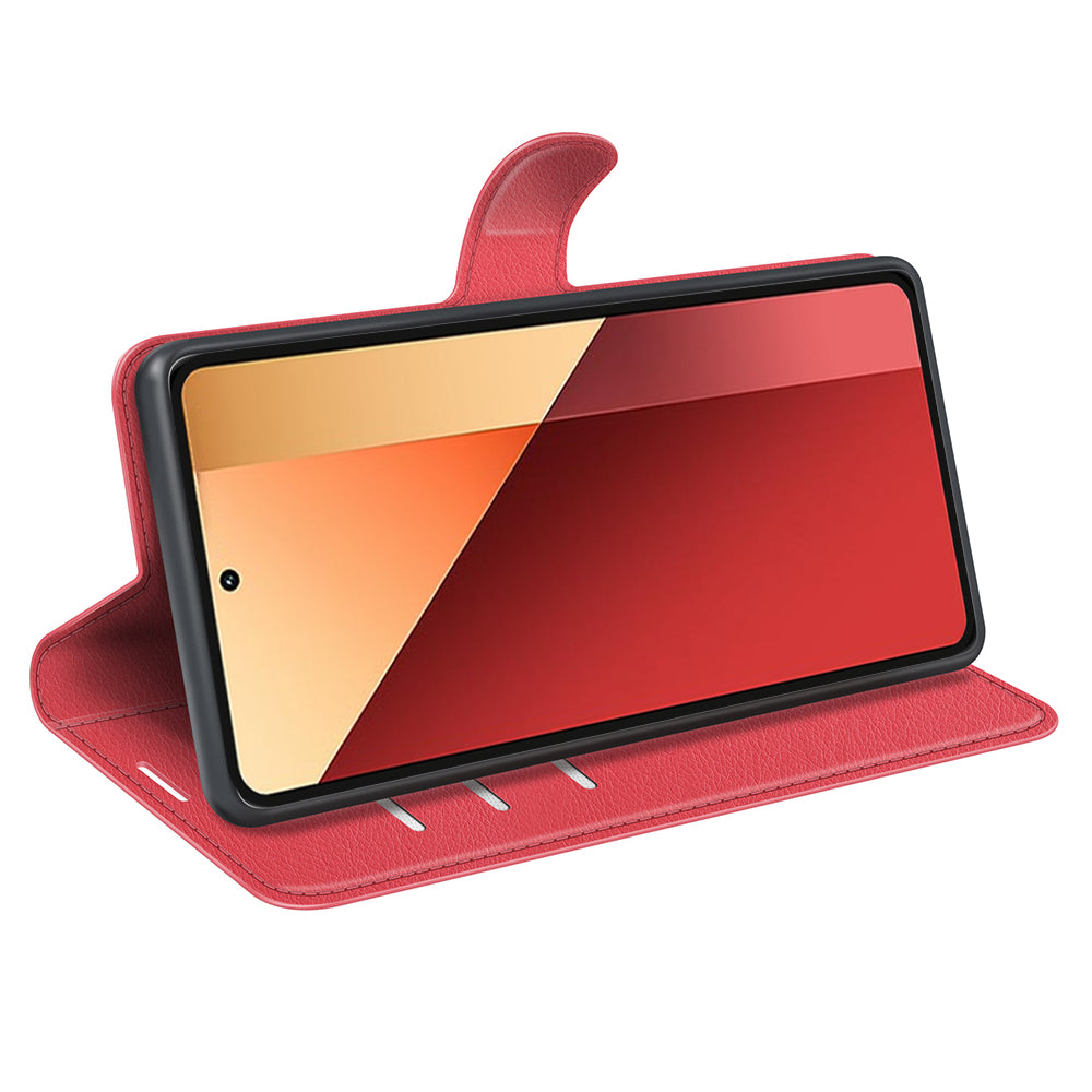 For Xiaomi Redmi Note 13 Pro 4G / Poco M6 Pro 4G Case Litchi Texture Leather Phone Cover with Wallet - Red