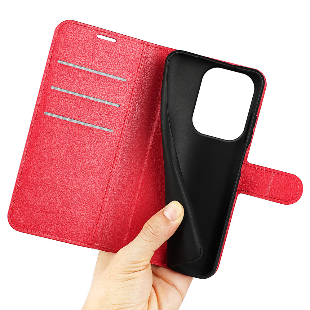 For Xiaomi Redmi Note 13 Pro 4G / Poco M6 Pro 4G Case Litchi Texture Leather Phone Cover with Wallet - Red