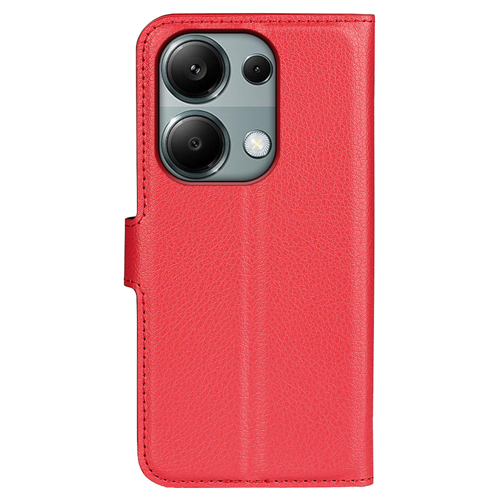 For Xiaomi Redmi Note 13 Pro 4G / Poco M6 Pro 4G Case Litchi Texture Leather Phone Cover with Wallet - Red
