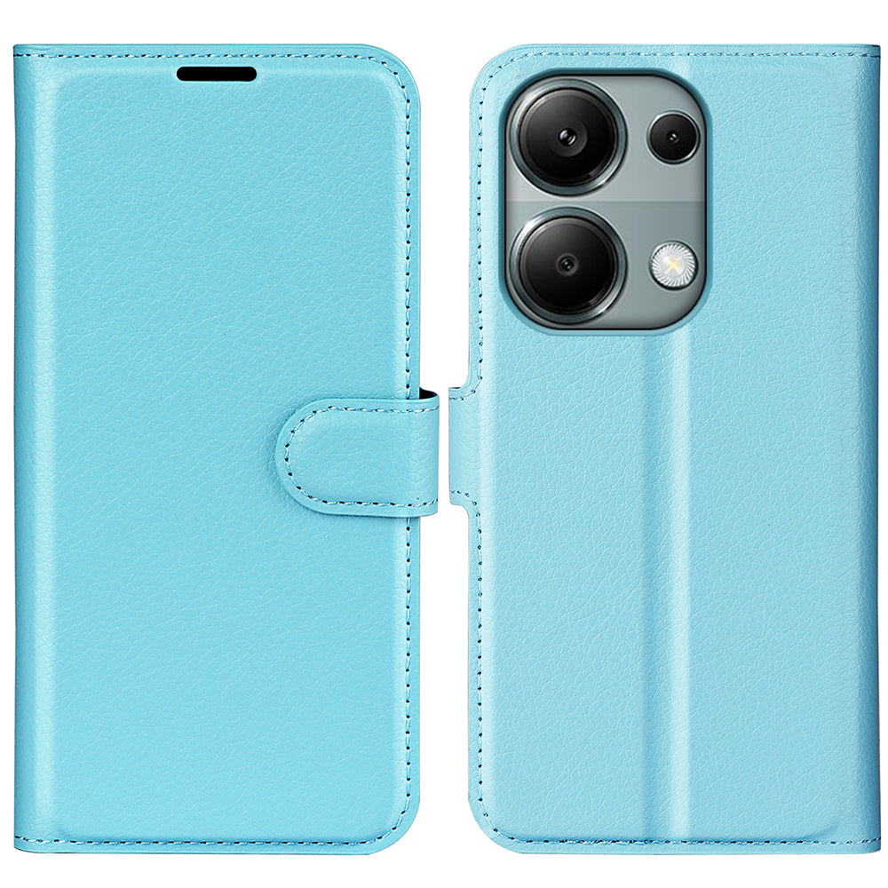 For Xiaomi Redmi Note 13 Pro 4G / Poco M6 Pro 4G Case Litchi Texture Leather Phone Cover with Wallet - Blue
