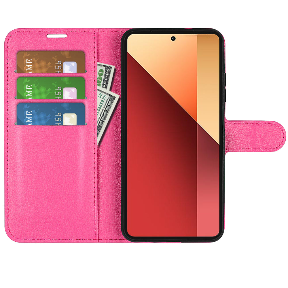 For Xiaomi Redmi Note 13 Pro 4G / Poco M6 Pro 4G Case Litchi Texture Leather Phone Cover with Wallet - Rose