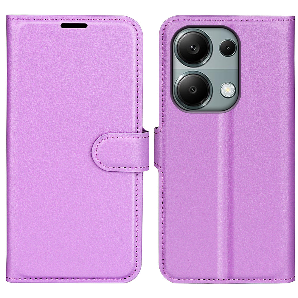 For Xiaomi Redmi Note 13 Pro 4G / Poco M6 Pro 4G Case Litchi Texture Leather Phone Cover with Wallet - Purple