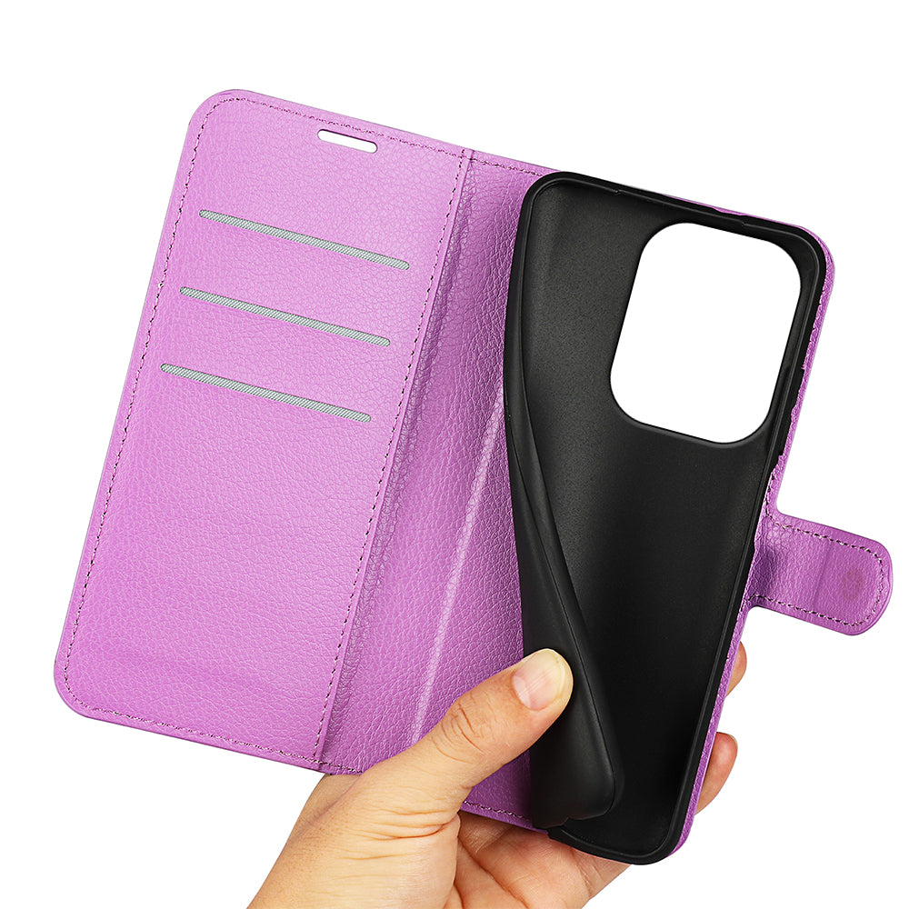 For Xiaomi Redmi Note 13 Pro 4G / Poco M6 Pro 4G Case Litchi Texture Leather Phone Cover with Wallet - Purple