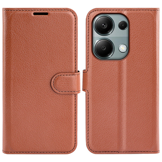 For Xiaomi Redmi Note 13 Pro 4G / Poco M6 Pro 4G Case Litchi Texture Leather Phone Cover with Wallet - Brown