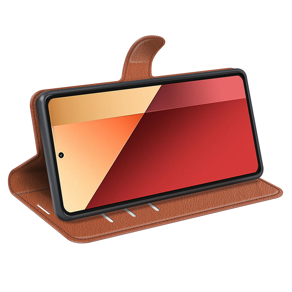 For Xiaomi Redmi Note 13 Pro 4G / Poco M6 Pro 4G Case Litchi Texture Leather Phone Cover with Wallet - Brown