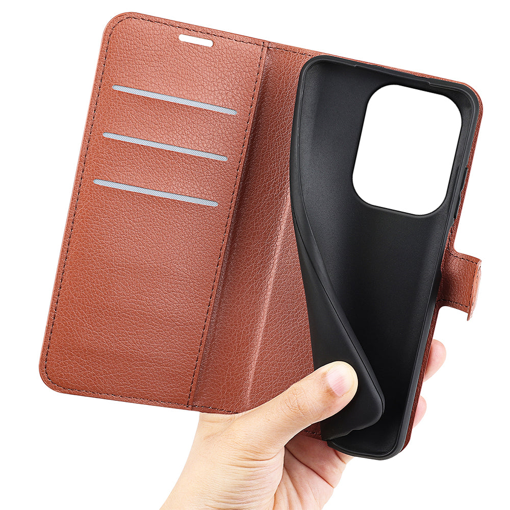 For Xiaomi Redmi Note 13 Pro 4G / Poco M6 Pro 4G Case Litchi Texture Leather Phone Cover with Wallet - Brown