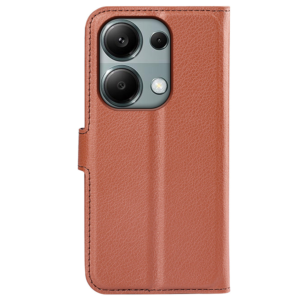 For Xiaomi Redmi Note 13 Pro 4G / Poco M6 Pro 4G Case Litchi Texture Leather Phone Cover with Wallet - Brown