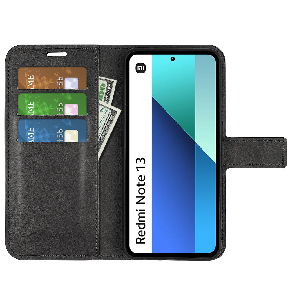 For Xiaomi Redmi Note 13 4G Leather Wallet Case Flip Phone Cover Magnetic Clasp - Black