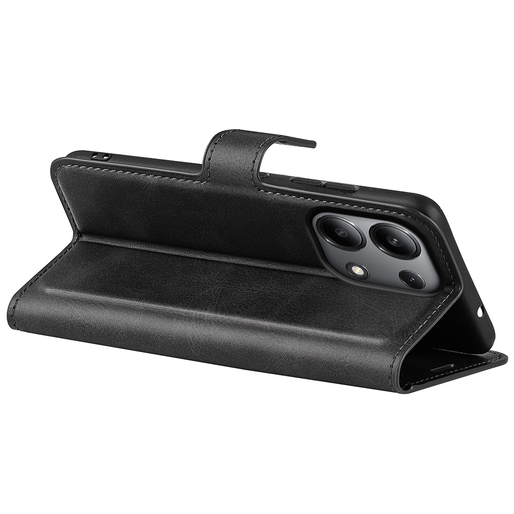 For Xiaomi Redmi Note 13 4G Leather Wallet Case Flip Phone Cover Magnetic Clasp - Black