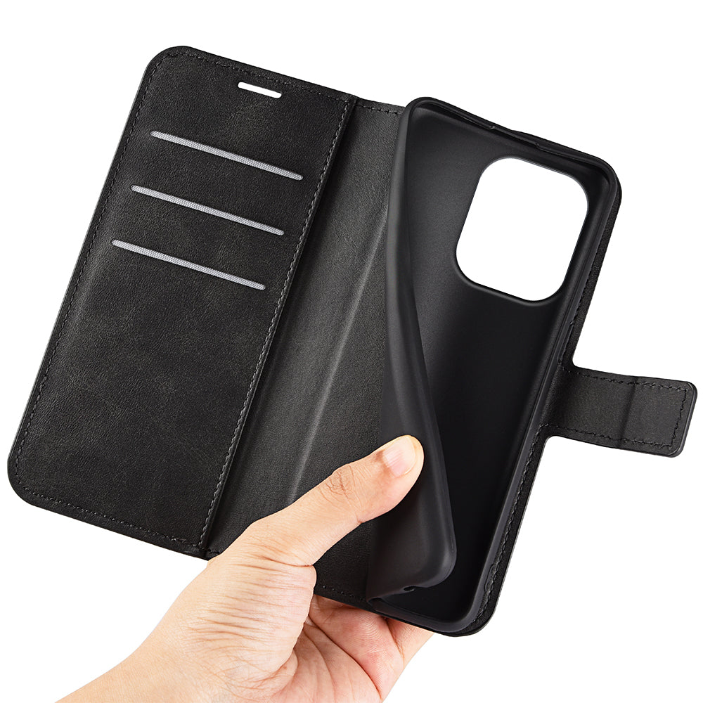 For Xiaomi Redmi Note 13 4G Leather Wallet Case Flip Phone Cover Magnetic Clasp - Black
