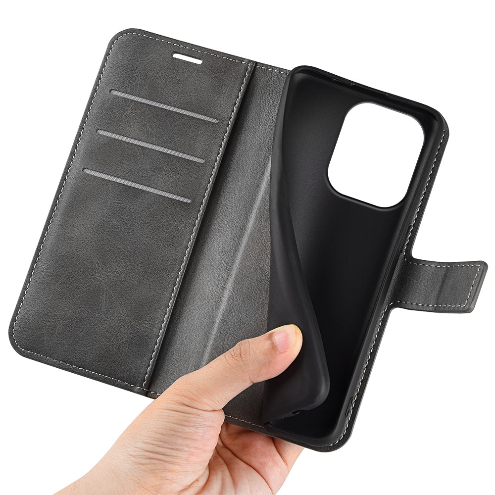 For Xiaomi Redmi Note 13 4G Leather Wallet Case Flip Phone Cover Magnetic Clasp - Grey