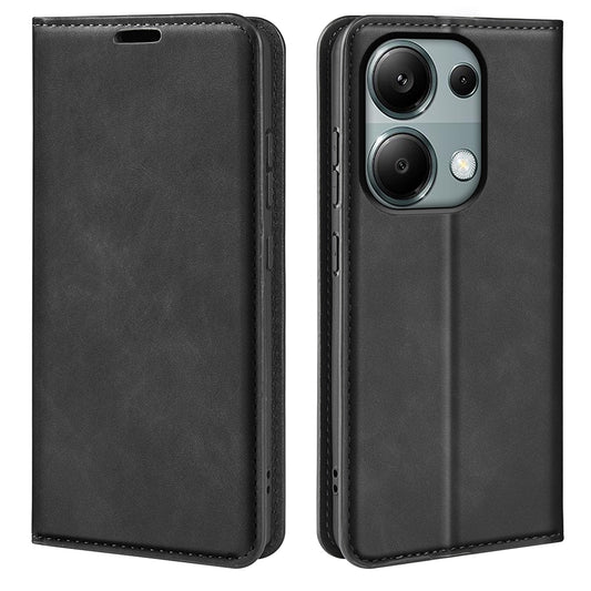 For Xiaomi Redmi Note 13 Pro 4G / Poco M6 Pro 4G Case Skin-Feel PU Leather Wallet Flip Phone Cover - Black