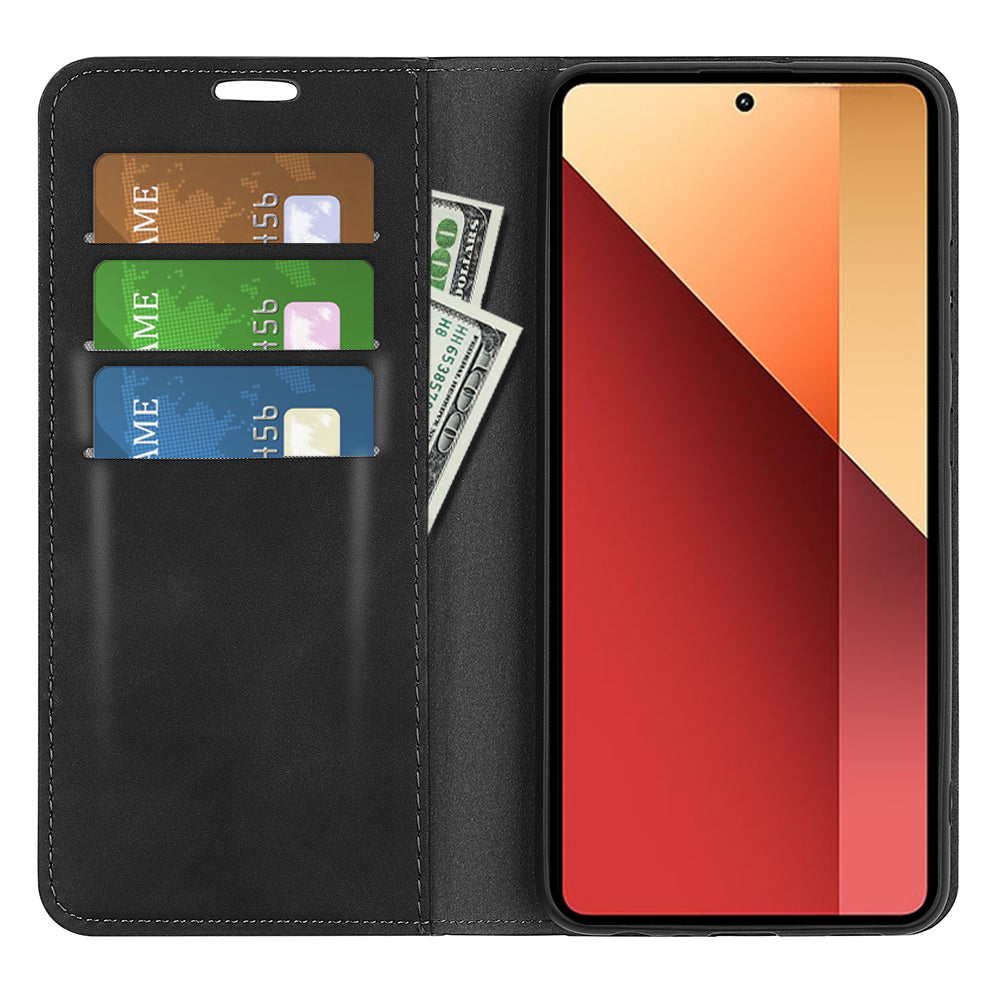 For Xiaomi Redmi Note 13 Pro 4G / Poco M6 Pro 4G Case Skin-Feel PU Leather Wallet Flip Phone Cover - Black