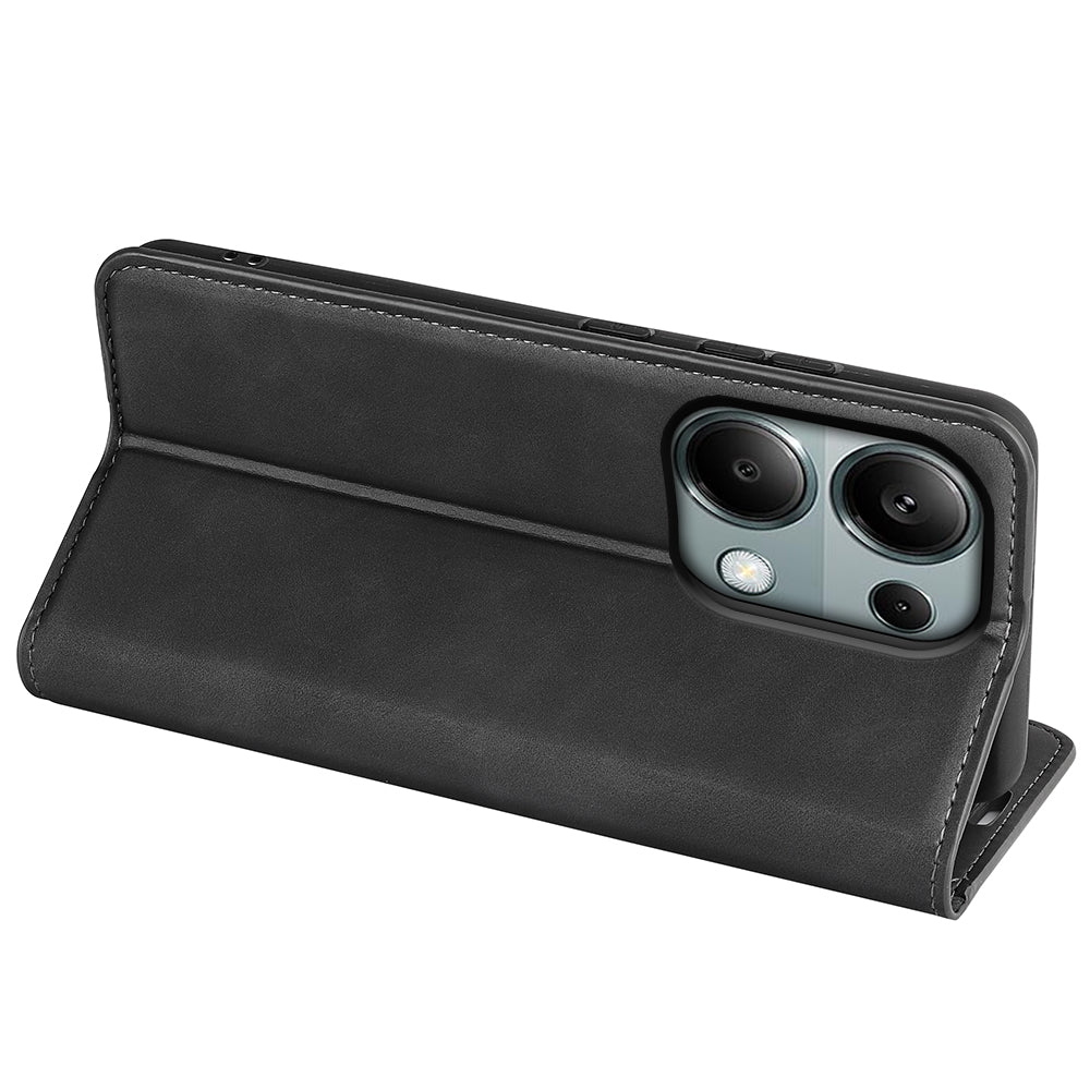 For Xiaomi Redmi Note 13 Pro 4G / Poco M6 Pro 4G Case Skin-Feel PU Leather Wallet Flip Phone Cover - Black