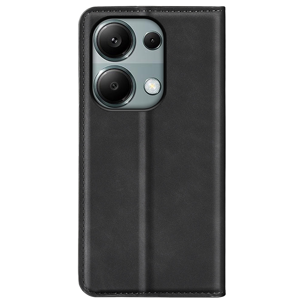 For Xiaomi Redmi Note 13 Pro 4G / Poco M6 Pro 4G Case Skin-Feel PU Leather Wallet Flip Phone Cover - Black