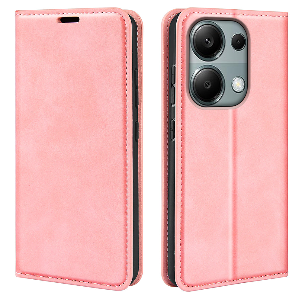 For Xiaomi Redmi Note 13 Pro 4G / Poco M6 Pro 4G Case Skin-Feel PU Leather Wallet Flip Phone Cover - Pink
