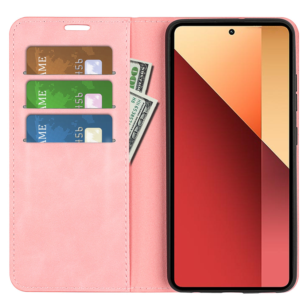 For Xiaomi Redmi Note 13 Pro 4G / Poco M6 Pro 4G Case Skin-Feel PU Leather Wallet Flip Phone Cover - Pink