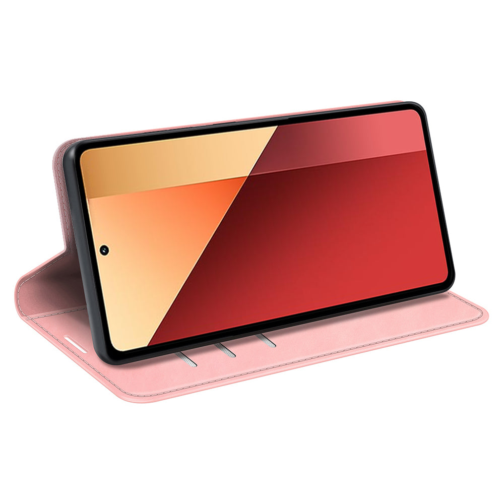 For Xiaomi Redmi Note 13 Pro 4G / Poco M6 Pro 4G Case Skin-Feel PU Leather Wallet Flip Phone Cover - Pink
