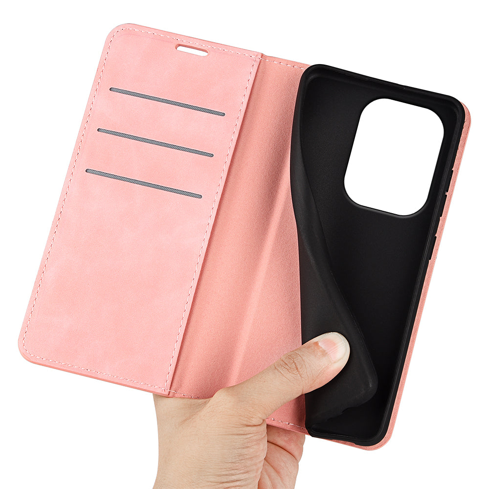 For Xiaomi Redmi Note 13 Pro 4G / Poco M6 Pro 4G Case Skin-Feel PU Leather Wallet Flip Phone Cover - Pink