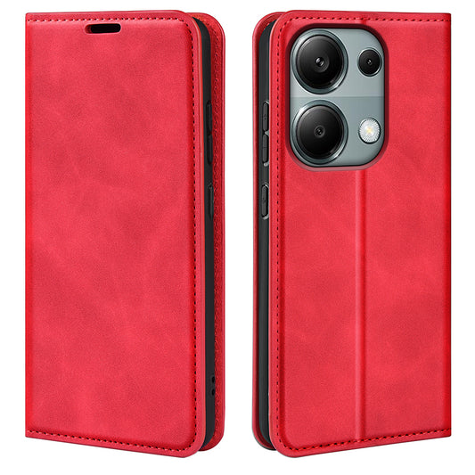 For Xiaomi Redmi Note 13 Pro 4G / Poco M6 Pro 4G Case Skin-Feel PU Leather Wallet Flip Phone Cover - Red