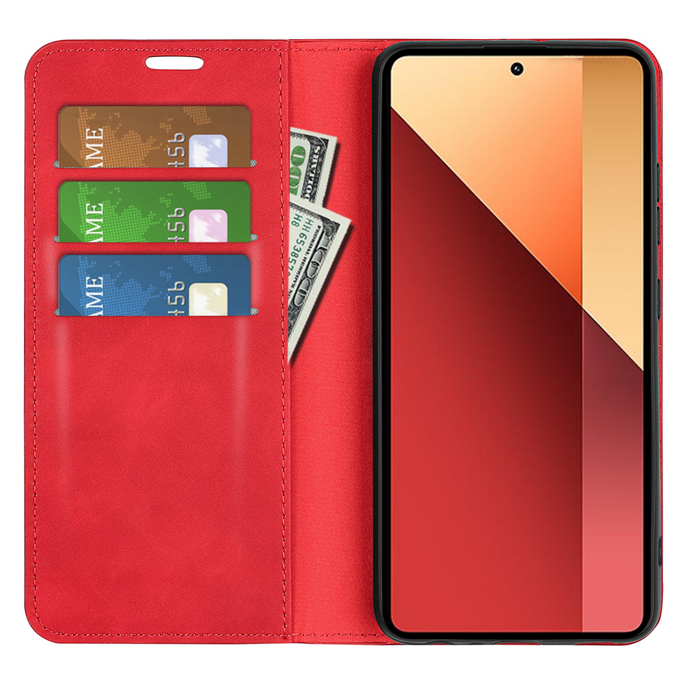 For Xiaomi Redmi Note 13 Pro 4G / Poco M6 Pro 4G Case Skin-Feel PU Leather Wallet Flip Phone Cover - Red