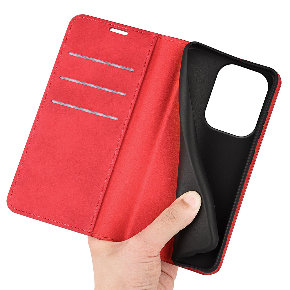 For Xiaomi Redmi Note 13 Pro 4G / Poco M6 Pro 4G Case Skin-Feel PU Leather Wallet Flip Phone Cover - Red