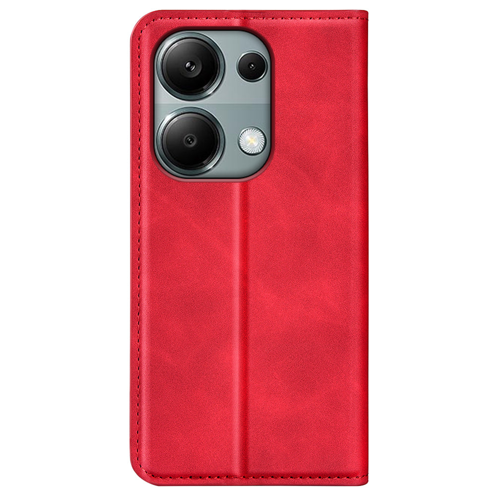 For Xiaomi Redmi Note 13 Pro 4G / Poco M6 Pro 4G Case Skin-Feel PU Leather Wallet Flip Phone Cover - Red