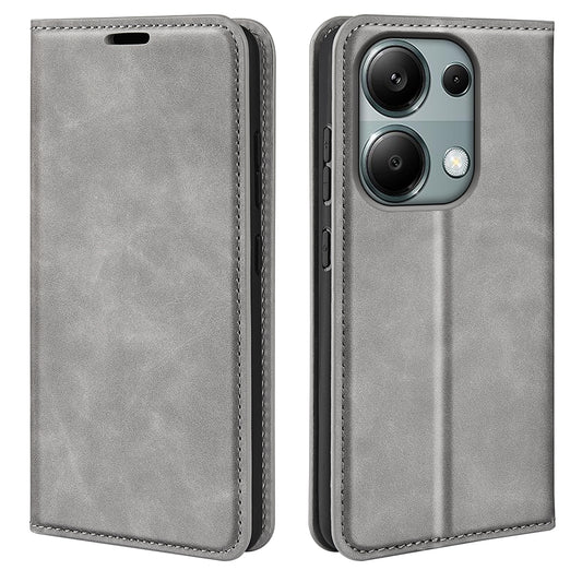 For Xiaomi Redmi Note 13 Pro 4G / Poco M6 Pro 4G Case Skin-Feel PU Leather Wallet Flip Phone Cover - Grey