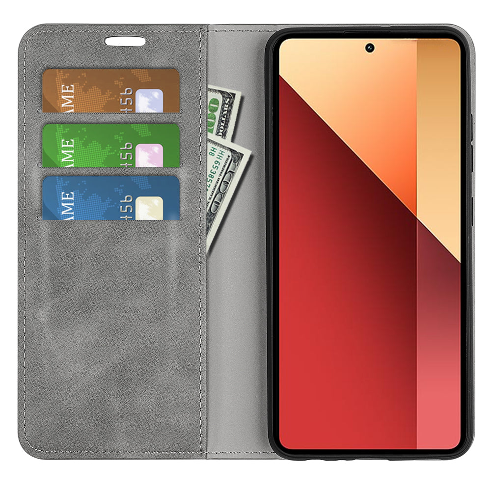 For Xiaomi Redmi Note 13 Pro 4G / Poco M6 Pro 4G Case Skin-Feel PU Leather Wallet Flip Phone Cover - Grey