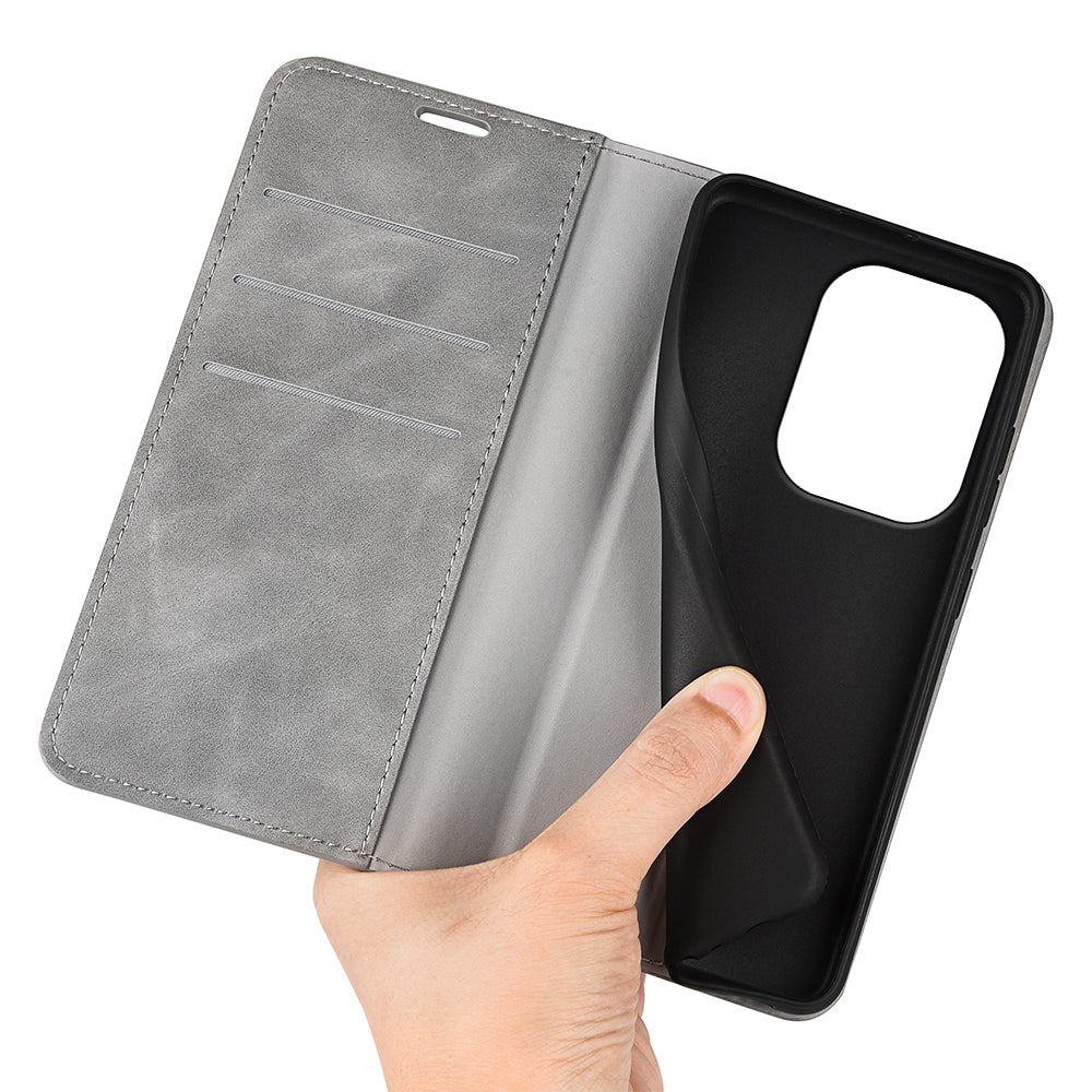 For Xiaomi Redmi Note 13 Pro 4G / Poco M6 Pro 4G Case Skin-Feel PU Leather Wallet Flip Phone Cover - Grey