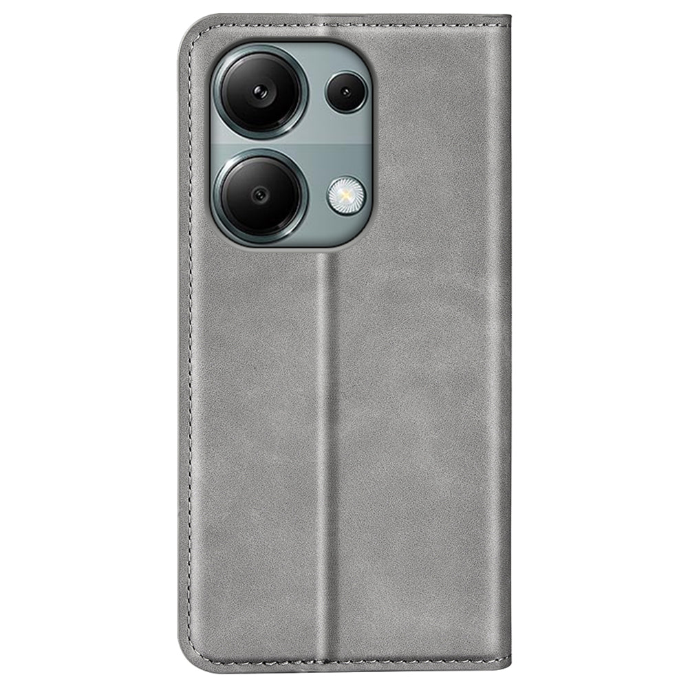 For Xiaomi Redmi Note 13 Pro 4G / Poco M6 Pro 4G Case Skin-Feel PU Leather Wallet Flip Phone Cover - Grey