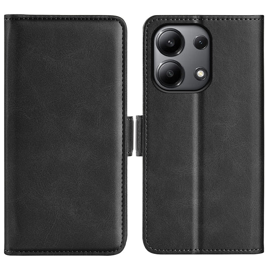 For Xiaomi Redmi Note 13 4G Cell Phone Case Dual Magnetic Clasp Leather Protective Cover - Black