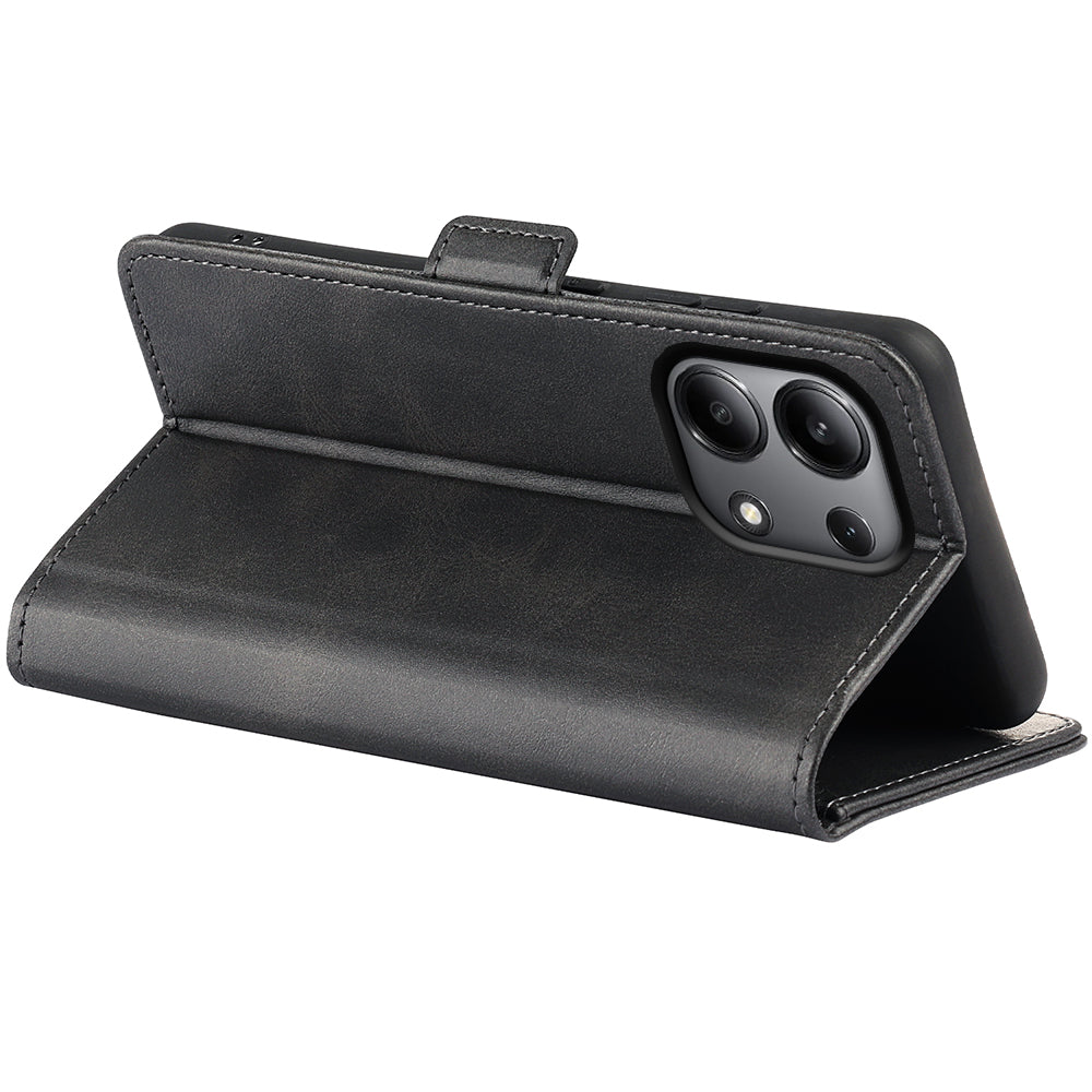 For Xiaomi Redmi Note 13 4G Cell Phone Case Dual Magnetic Clasp Leather Protective Cover - Black