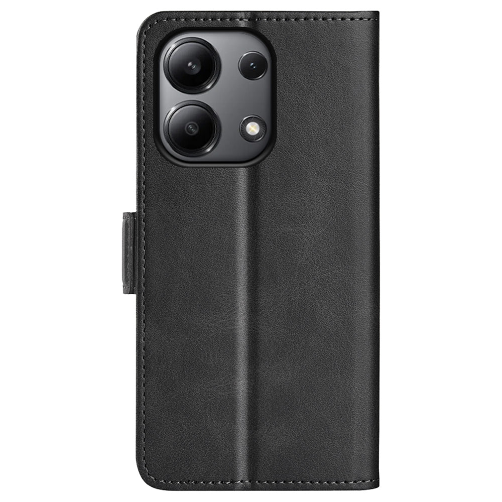 For Xiaomi Redmi Note 13 4G Cell Phone Case Dual Magnetic Clasp Leather Protective Cover - Black