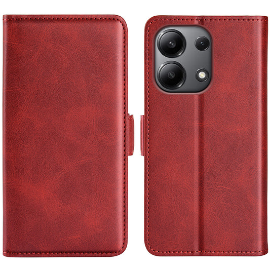 For Xiaomi Redmi Note 13 4G Cell Phone Case Dual Magnetic Clasp Leather Protective Cover - Red
