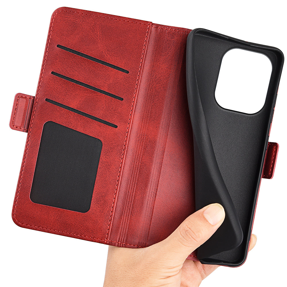 For Xiaomi Redmi Note 13 4G Cell Phone Case Dual Magnetic Clasp Leather Protective Cover - Red