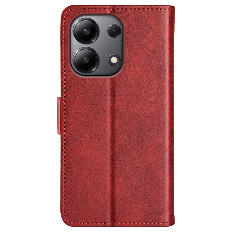 For Xiaomi Redmi Note 13 4G Cell Phone Case Dual Magnetic Clasp Leather Protective Cover - Red