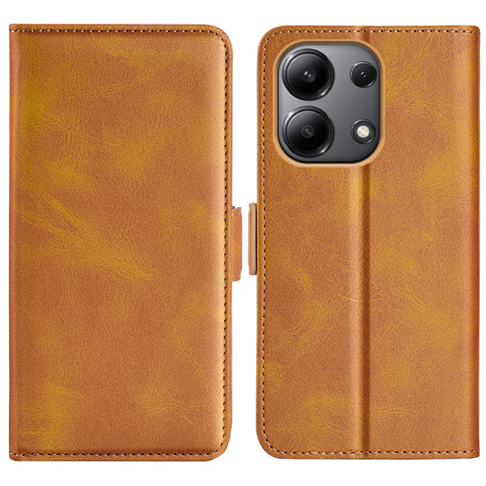 For Xiaomi Redmi Note 13 4G Cell Phone Case Dual Magnetic Clasp Leather Protective Cover - Yellow