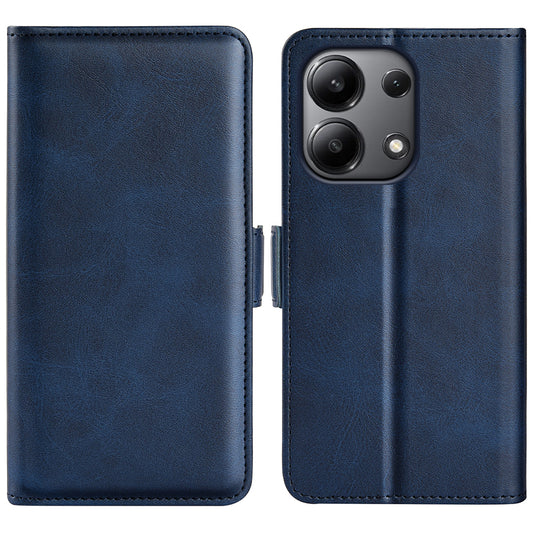 For Xiaomi Redmi Note 13 4G Cell Phone Case Dual Magnetic Clasp Leather Protective Cover - Blue
