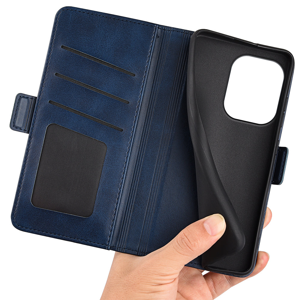 For Xiaomi Redmi Note 13 4G Cell Phone Case Dual Magnetic Clasp Leather Protective Cover - Blue