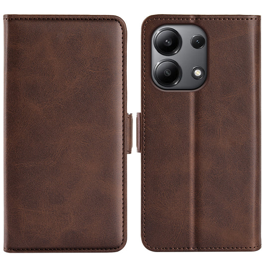For Xiaomi Redmi Note 13 4G Cell Phone Case Dual Magnetic Clasp Leather Protective Cover - Brown