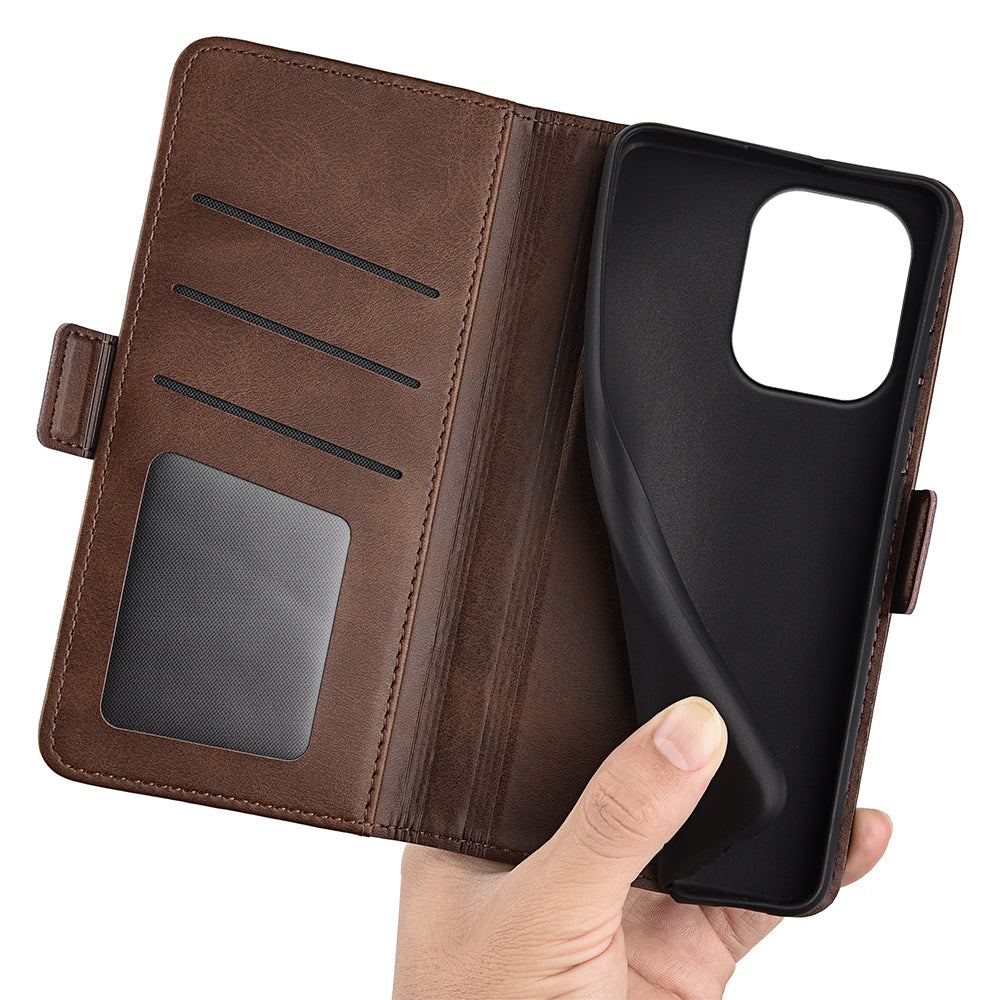 For Xiaomi Redmi Note 13 4G Cell Phone Case Dual Magnetic Clasp Leather Protective Cover - Brown