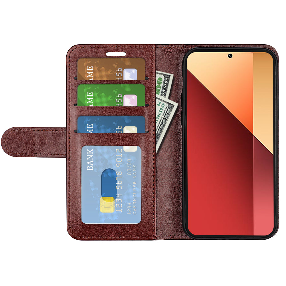 For Xiaomi Redmi Note 13 Pro 4G / Poco M6 Pro 4G Leather Flip Phone Case Crazy Horse Texture - Brown